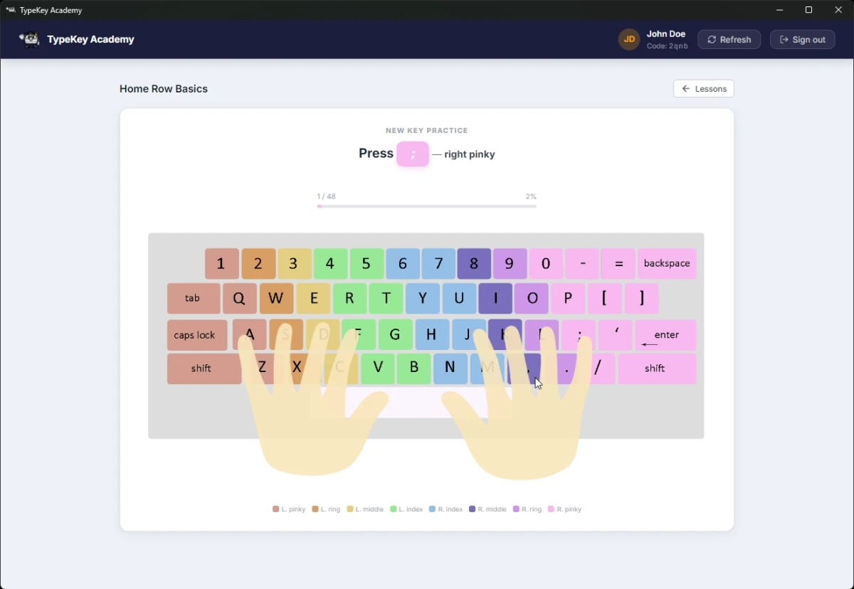 TypeKey Academy is a complete offline-first typing curriculum desktop application suite built for school computer labs, featuring separate Teacher/Admin and Student Electron apps, a local LAN server app for network communication, a CMS for content managem